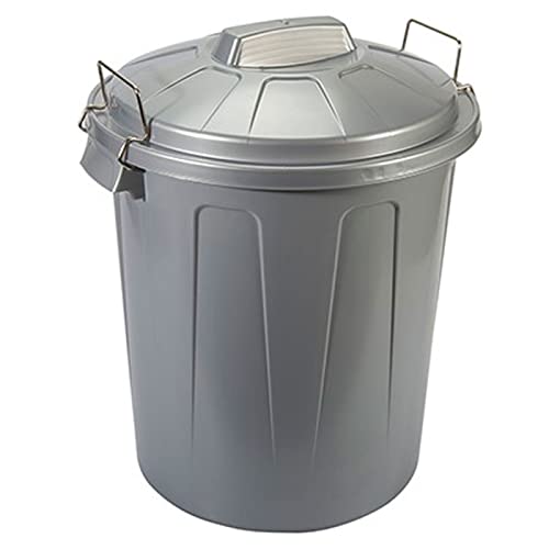 Acan Tradineur - Cubo de basura con tapa y asas metálicas, plástico, contenedor de residuos, papelera, reciclaje, industrial, fabricado en España (Gris, 51 litros)