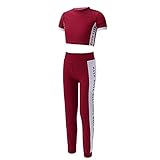 iiniim Mädchen Sport Kleidung Set Jogginganzug Buchstaben Druck Crop Top Oberteile mit Fitness Hose Jogger Tanz Yoga Training Aa Weinrot 146-152