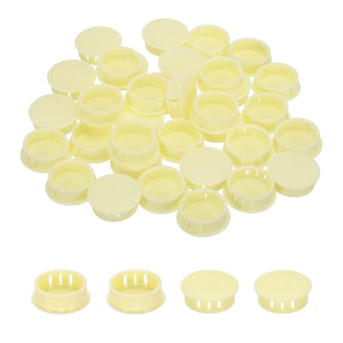 Image of MECCANIXITY 64PCS 30mm(1 3 /16 inch) Beige Plastic Hole Plugs, Flush Type Panel Hole Plugs Insert End Caps for Locking Hole Tubes Furniture Cabinet
