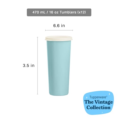 Tupperware Tumbler Set, 12 Count, Dishwasher Safe and BPA Free (12 Tumblers, 12 Lids, 16 fl oz each)