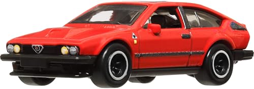 Hot Wheels Premium Car Culture Collectible Toy Car, 1:64 Scale Die-Cast Alfa Romeo GTV 6 3.0, World Tour Vehicle with Real Riders Tires, Red