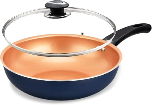 X11 Homeware Non Stick Wok with Lid - 30cm Large Ceramic Coating Wok Pan - Tempered Glass Lid, Heat Resistant Handles - Non Stick Deep Frying Pan & Stir Fry Pan - Supports All Hobs
