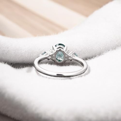 Oval Moss Agate Engagement Ring 14K Solid Gold Vintage-Inspired Unique Cluster Kite-Cut Green Agate & Moissanite Bridal Wedding Set Handcrafted Nature-Themed Jewelry Gift4