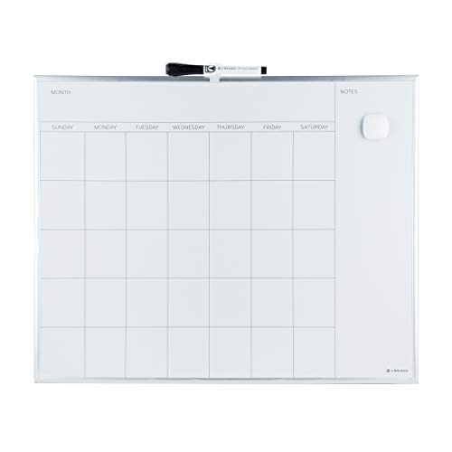 U Brands Magnetic Monthly Calendar Dry Erase Board, 20 x 16 Inches, Silver