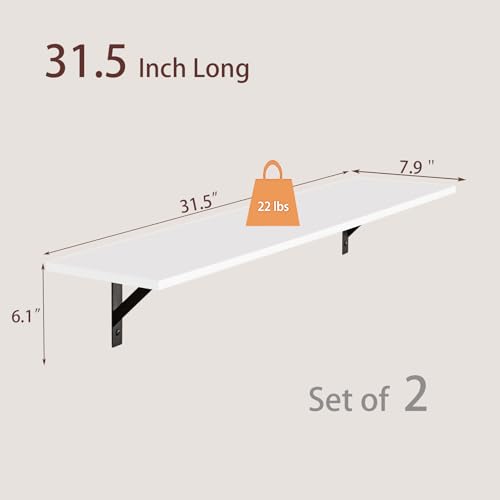 image for DINZI LVJ Long Wall Shelves, 31.5 x 7.9 x 6.1 Inches, Set of 2 White F