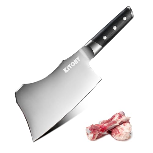 Meat Cleaver with Large Handle - 7 inch Kitchen Bone Chopper,German High Carbon Stainless Steel Chopping Knife with Ergonomic Wodden Handle - for Home Kitchen and Restaurant with Gifts Box m