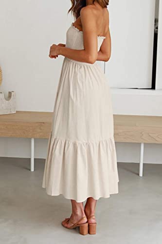 Image of ZESICA Women's Summer Boho Strapless Maxi Dress 2026 Casual Off Shoulder Smocked Flowy A Line Beach Holiday Long Dresses