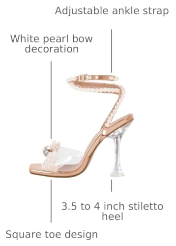 Image of Yolkomo Women's Square Toe Clear Heels Sexy Rhinestone Bow Heels Open Toe Ankle Strap Stiletto High Heel Sandals