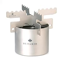 OUTARIO Spirituskocher Titan - Ultralight Alkoholkocher für Trekking, Bushcraft & Camping - Outdoor Kocher Set mit Topfkreuz