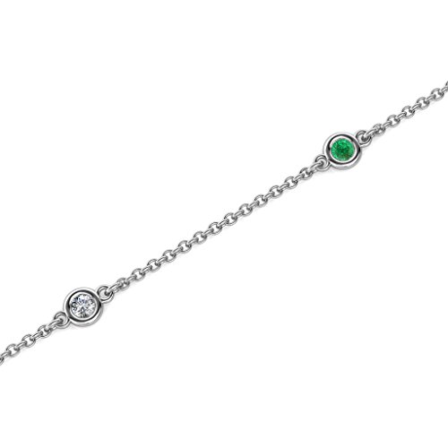 Trijewels Emerald & Natural Diamond 5 Station Petite Bracelet 0.21 Ctw 14K White Gold #TOP1