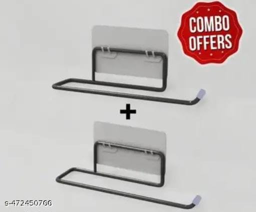 (Buy 1 GET 1) Self Adhesive No Drill Toilet Paper Holder/Tissue Paper Roll Holder/Hanger/Towel Bar Stand for Bathroom Accessories (Black, 2)(2 PIS+ Tissue)/17_KP1161 1