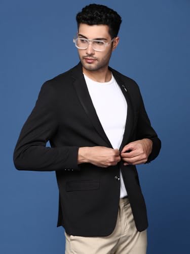 Image of SHOWOFFFF Men Solid Single Breasted Casual Blazer | Notched Lapel Full Sleeves Cotton Blazer for Mens | Slim Fit Regular Length Blazer for Men's