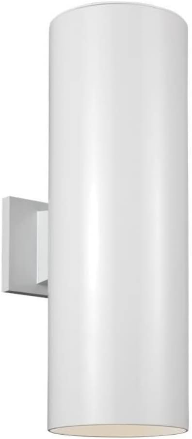 Sea Gull Lighting 8413997S-15 Outdoor Cylinders Wall Sconce, 2-Light LED 56 Total Watts, White, "18 1/4"" h"