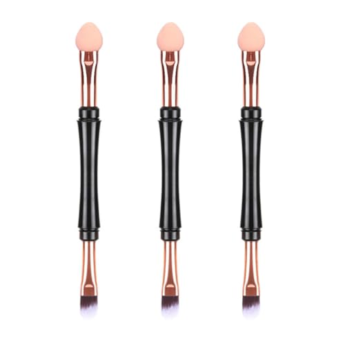 HOMSFOU Kit Pinceaux de Maquillage Professionnel 3pcs avec Poils en Nylon Noir, Double Usage...