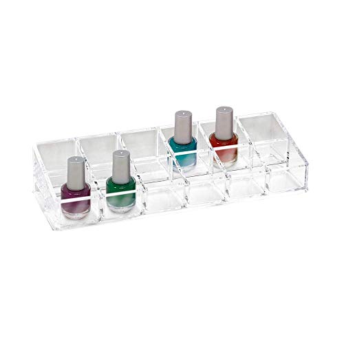 Isaac Jacobs Clear Acrylic 12 Compartment Nail Polish Holder, Organizer for Makeup, Essential Oils, Storage Solution, Rack Display (2 Rows (x6))