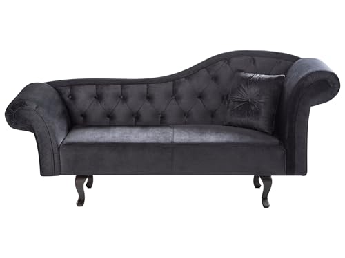 Image of Beliani Right-Hand Chaise Lounge Black, Brown Velvet With Cushions And Backrest, Lattes II
