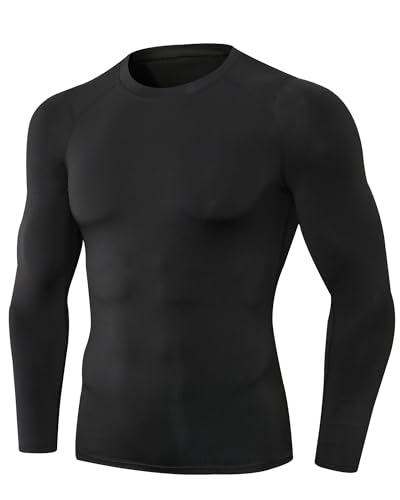Men's Compression Shirts Long Sleeve Sport Workout T-Shirt Running Cool Dry Tops Active Baselayer Undershirts, #Black, Large