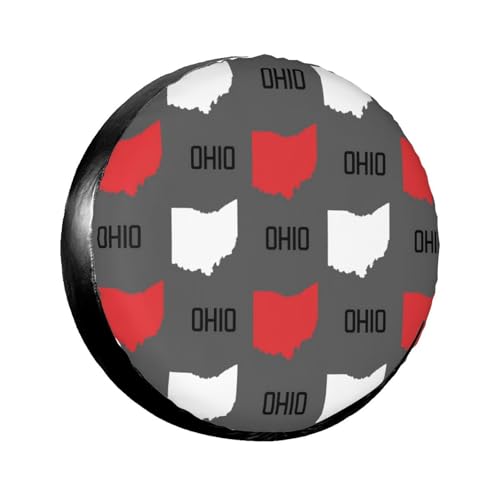 New Ohio State Map Gray Spare Tire Cover Polyester Universal Fashion Wheel Covers for Trailer RV SUV Truck 15 inch
