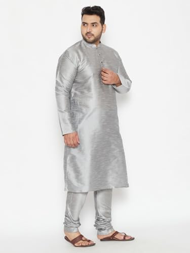 Image of Vastramay Plus Men Men's Grey Silk Blend Kurta Pyjama Set