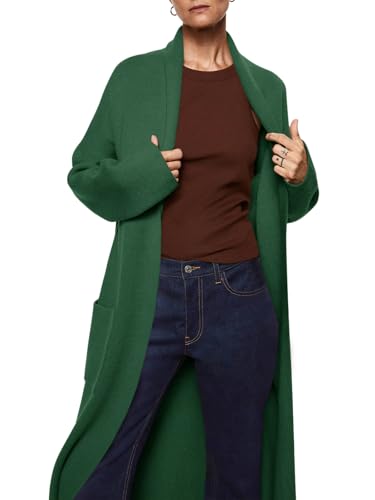 Image of Womens Long Sleeve Maxi Cardigan Open Front Oversized Knitted Sweater Coat Casual Lapel Warm Overcoat with Pockets