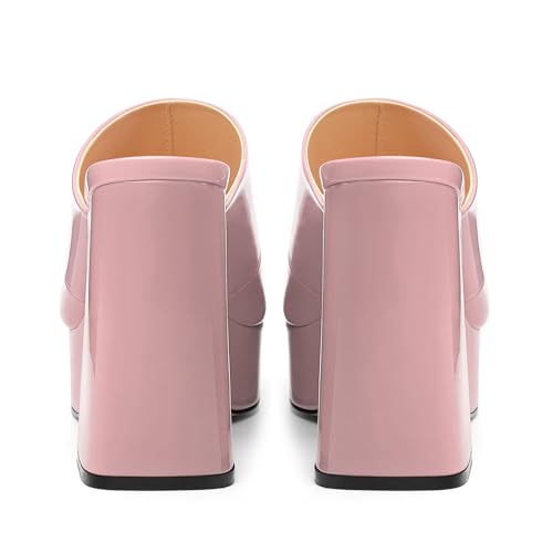Image of Women Square Open Toe Platform Chunky Heel Slide Sandals | Slip On High Heel Dress Sandals, Elegant Formal Footwear For Wedding Club Evening Party Events