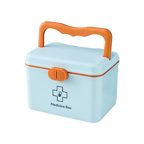 Image of HomeCloud Plastic First Aid Box with Tight Lock Mechanism & Convenient Handle | Multi-Purpose Medicine Storage Organizer for Medicines, Bandages, Ointments & Medical Tools (Blue)