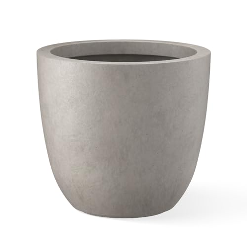 Kante 18 Inch Dia Round Concrete Planter, Indoor Outdoor Large Plant Pot with Drainage Hole and Rubber Plug for Home Patio Garden, Weathered Concrete