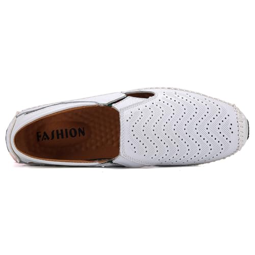 Image of Men's Breathable Summer Genuine Leather Sandal Perforated Casual Walking Driving Flats Shoes