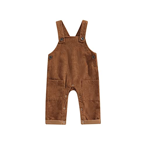 Arvbitana Toddler Baby Boy Girl One Piece Suspender Overalls Jumpsuit Sleeveless Plain Romper Outfit Corduroy Bib Pants (A-Caramel , 2-3 Years ) #TOP20
