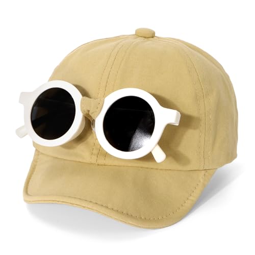 Kids' Cute Baseball Cap with Sunglasses Decoration - Outdoor Breathable Hat with Extended Brim for 0-3 Years