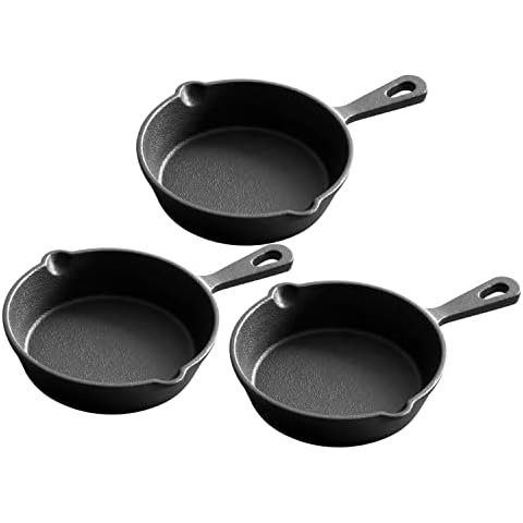 EDGING CASTING Pre-Seasoned 4.7-Inch Mini Cast Iron Skillet 3 Pack, Frying Pan, Indoor Outdoor Use Cover