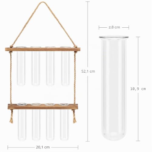 Hyindoor Station de Propagation avec Support en Bois Vase Mural avec 8 Tubes à Essai en Verre Suspendu pour Plantes Hydroponiques pour La Décoration de Bureau à La Maison – vue 3
