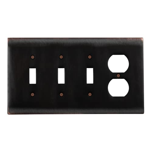 Switch Hits Professional Grade Oil Rubbed Bronze Outlet Wall Plate | 3 Toggle - 1 Duplex | 8.25" X 4.5" | Modern Electrical Outlet Cover Collection | Quality Switch Plate Covers For All Configurations #TOP16