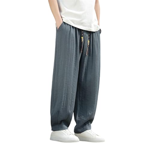 Pantalon d'été ample homme en coton et lin de style chinois