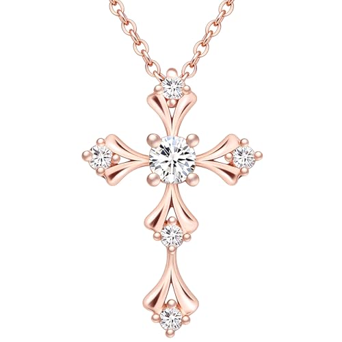Image of URTHEONE Moissanite Cross Necklace for Women, 925 Sterling Silver 14KGold Plated Necklaces with Sparkling Moissanite Pendant, Faith Women's Jewelry, Trendy Gift for Women Mom Friend
