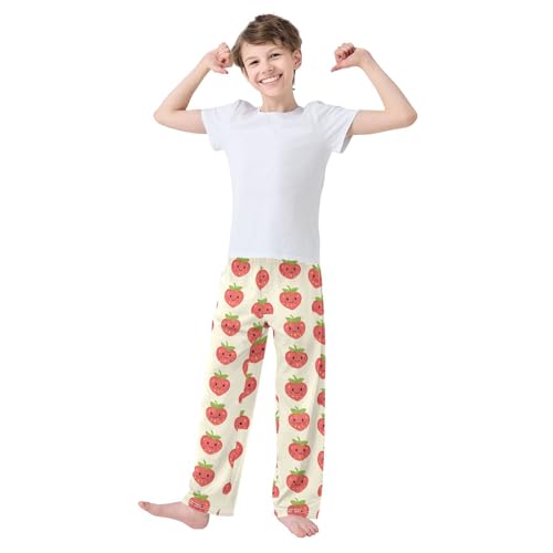 Pajama Pants Sleep Pants Soft Elastic Waist Pajama Lounge Pants Cute Smile Strawberry for 6-14 Years Old3