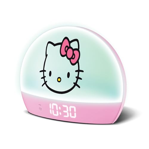 Hello Kitty Sunrise Alarm Clock - Multicolor Lights, USB Charging, LED Display, and Snooze Function Ages