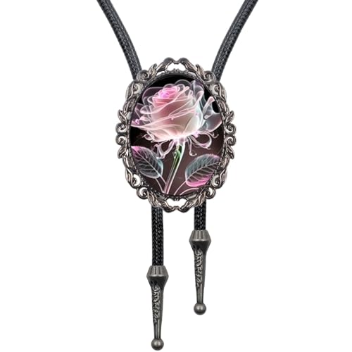 Image of PEARLY JUN Bolo Tie for Women Men Flower Rose Western Cowboy Brown Leather Country Style String Vest Gifts