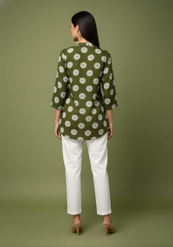 Image of Women's Cotton Printed Kurta Top | 3 /4 Sleeve Straight Kurti Casual Outings