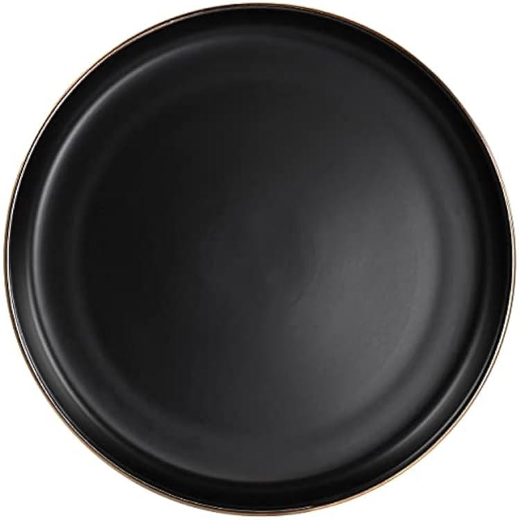 Elama Paul 6 Piece Stoneware Dinner Plate Set in Matt Black with Gold Rim