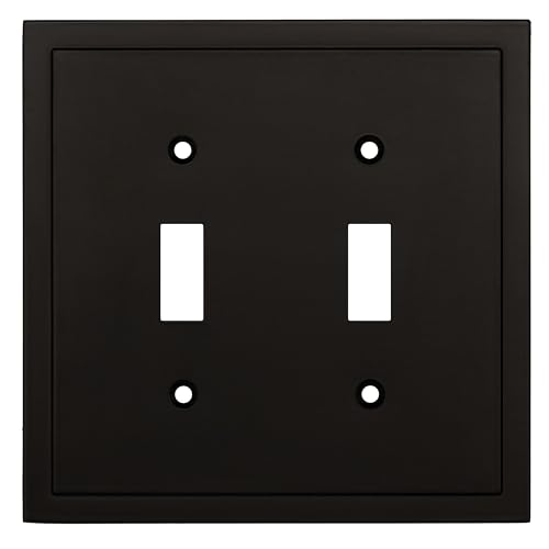 Henne Bery Modern Edge Decorative Wall Plate Switch Plate Outlet Cover Durable Solid Zinc Alloy (Double Toggle Matte Black)