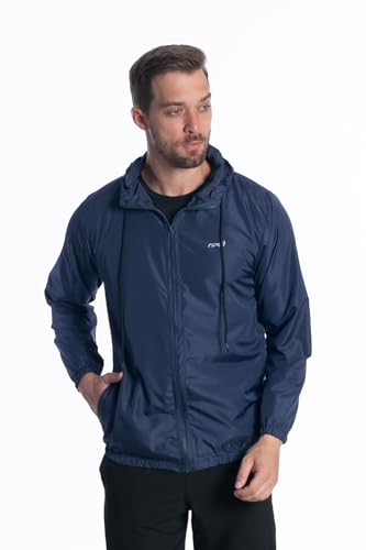 Jaqueta Corta Vento Impermeável Masculina Com Capuz (BR, Alfa, GG, Regular, Regular, Marinho)