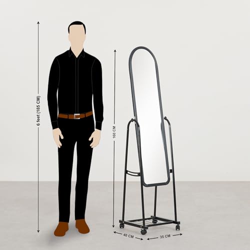 Home Centre Helios Polaris Metal Standing Mirror - Black | Rectangular