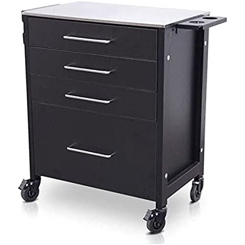 Tattoo Workstation con Ruote Tavolo da Tatuaggio Professionale Mobile Tavolino da Struttura in Acciaio Cassetti in Legno Portatile con 4 con Porta Inchiostro