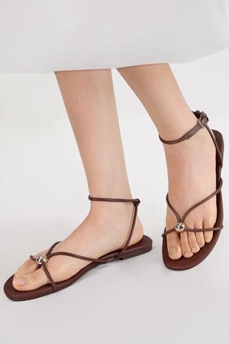 Strappy Flat Sandals for Women Comfortable Open Round Toe Sandals Dressy Beach Thong Flip Flop Slides3