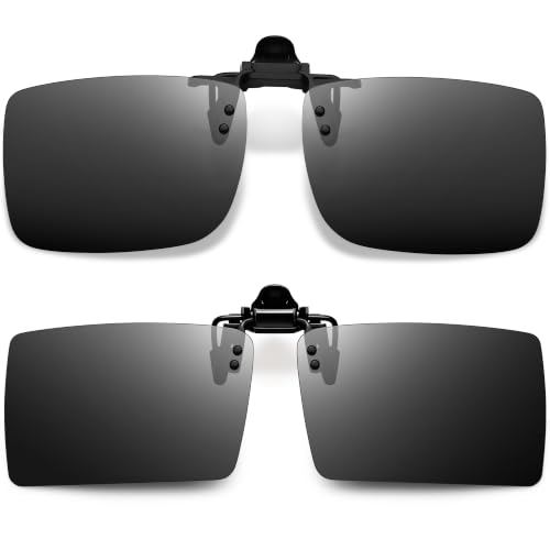 Image of Joopin 2 Pack Rectangle Clip on Flip up Sunglasses Polarized UV Protection | 2 Pcs, TAC lens, Metal Clips, Rubber Bars, Women, Men, rectangular, Frameless, Clamped onto the glasses, Driving, Fishing