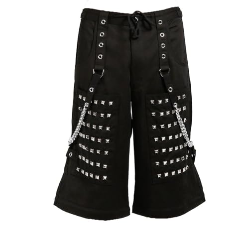 Men Black Metal Studs Pant Alternative Punk Rock Emo Trouser Pants Shorts/Black Pants3