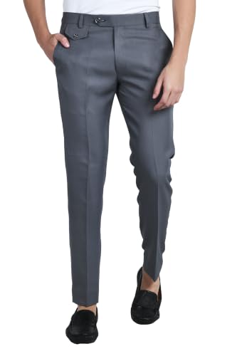 Image of Men's Formal Slim Fit Trousers | Premium Poly Viscose Blend Office Wear Flat Front Pants | Wrinkle Resistant Business Casual Pants | Length 41 Inches.