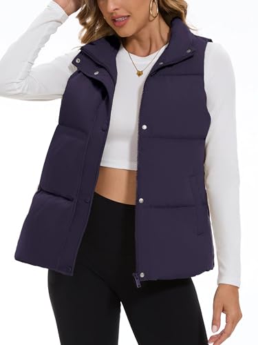 SMENG Women Puffer Vest Zip Up Stand Collar Sleeveless Winter Quilted Padded Vest Winter Down Coat Outwear with Pockets