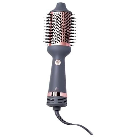 Hairitage Up in The Air Volumizing Brush + Hair Dryer for Curling & Straightening - Ceramic Tourmaline - One-Step Blowout Brush + Volumizer - Bouncy Blownout Hair - 2 Heat Speeds + Cool Option, Grey Cover